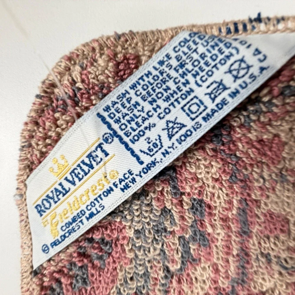 Viintage Royal Velvet Fieldcrest Washcloth Set 2 Antique Rose Paisley Cotton NWT